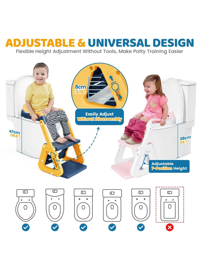 جوبيلين مقعد مرحاض للتدريب على استخدام النونية 2 في 1 مع كرسي مرحاض متدرج للطفل الصغير، مقعد نونية للتدريب على استخدام النونية للأطفال الأولاد والبنات مع واقي من الرذاذ ووسادة مضادة للانزلاق، سلم قابل للتعديل وارتفاع مقعد النونية، أزرق - Image 3
