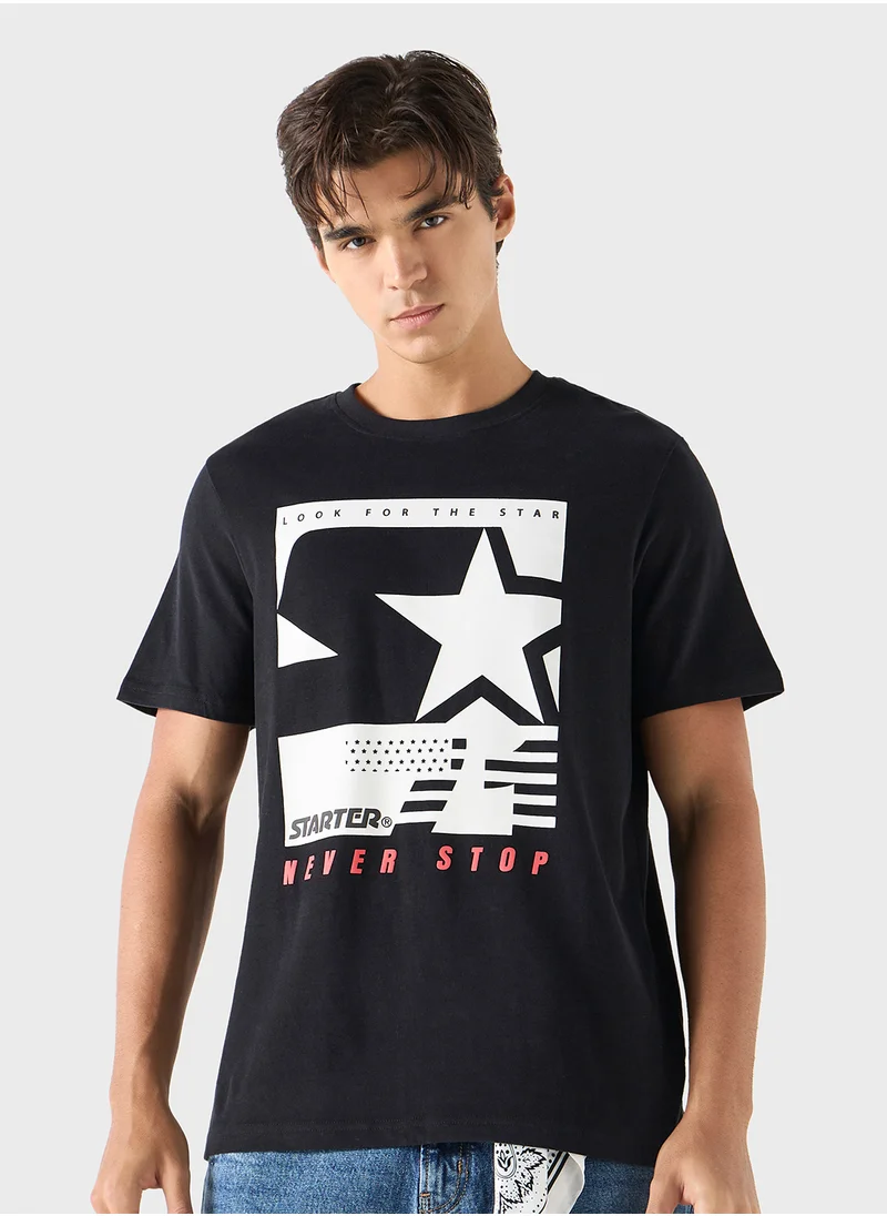 ستارتر Starter Graphic Print Crew Neck T-Shirt with Short