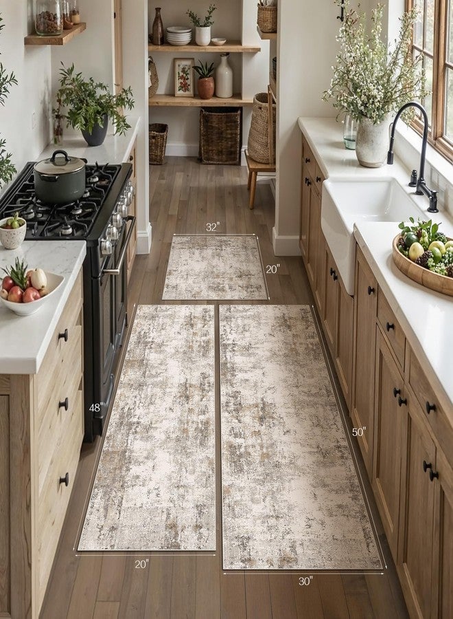 WondRg Kitchen Rug Set of 3 Washable Brown Grey Abstract Kitchen Mats for Floor Non-Slip Kitchen Runner Rug Soft Low Pile for for Bathroom Laundry Hallway Sink Entryway - Image 5