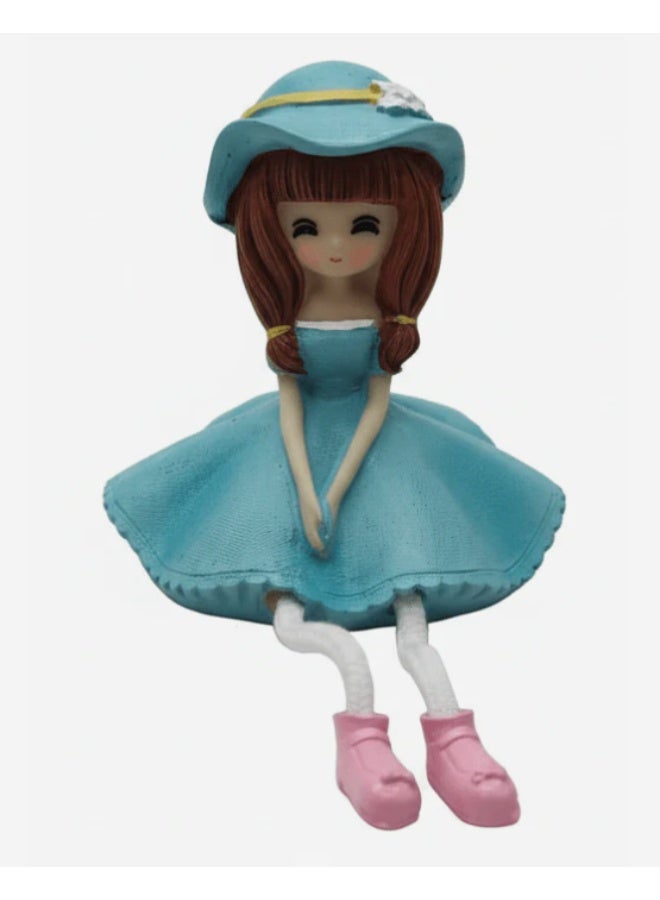 أي كي دي سي تمثال فتاة أنيق من مادة البولي ريزين من AKDC - قطعة ديكور زرقاء عصرية لتزيين الرفوف والطاولات، 14 سم - Image 1