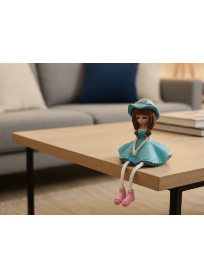 أي كي دي سي تمثال فتاة أنيق من مادة البولي ريزين من AKDC - قطعة ديكور زرقاء عصرية لتزيين الرفوف والطاولات، 14 سم - Image 2