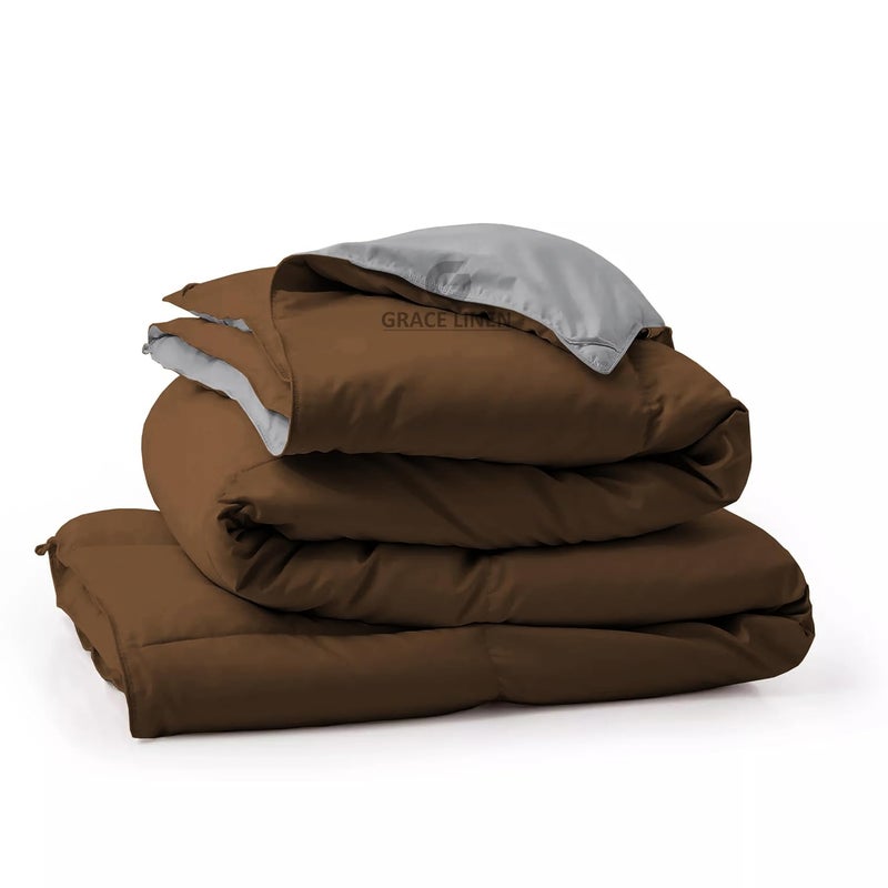 Grace Linen 500 GSM Winter BlanketComforter Double Bed Size 90X100 Unique Design Heavy Winter Comforter 500 GSM Microfiber Fill Rajai Double Bed Chocolate BrownSilver Grey Color - Image 4
