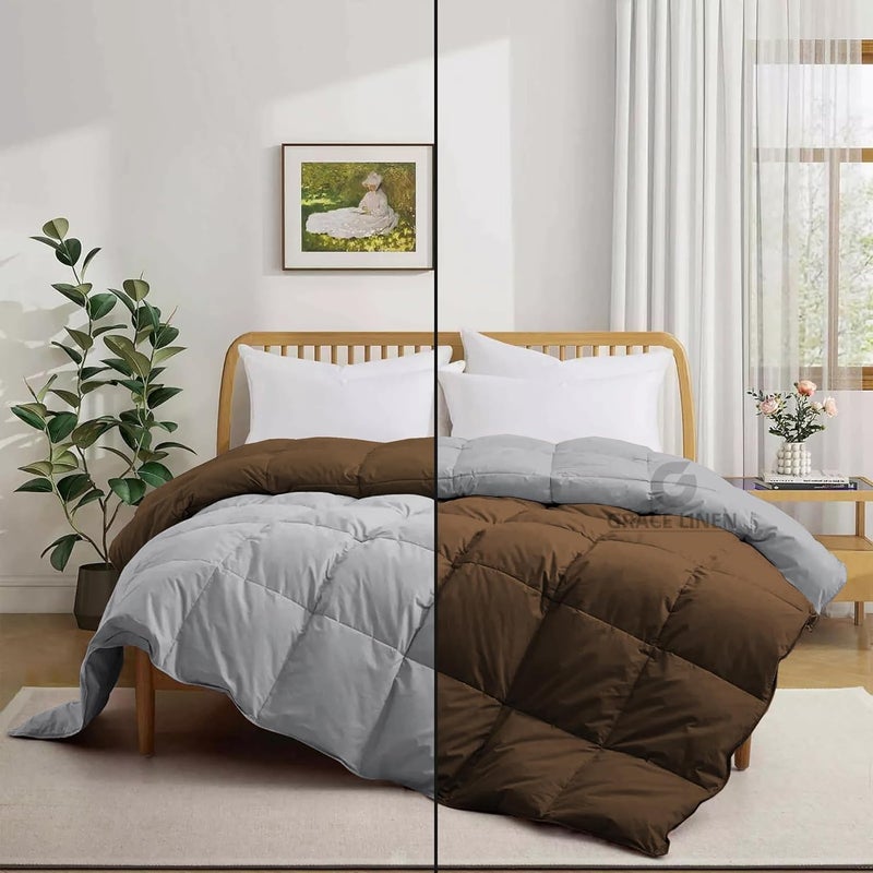 Grace Linen 500 GSM Winter BlanketComforter Double Bed Size 90X100 Unique Design Heavy Winter Comforter 500 GSM Microfiber Fill Rajai Double Bed Chocolate BrownSilver Grey Color - Image 2