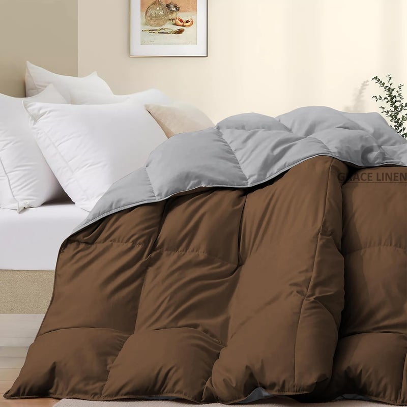 Grace Linen 500 GSM Winter BlanketComforter Double Bed Size 90X100 Unique Design Heavy Winter Comforter 500 GSM Microfiber Fill Rajai Double Bed Chocolate BrownSilver Grey Color - Image 3