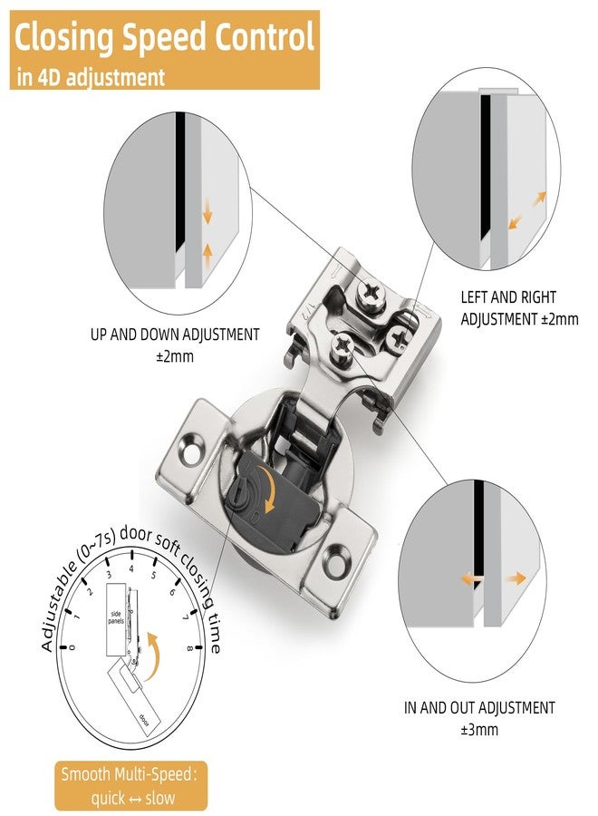 FURNIWARE [Closing Speed Control] 50 Pack 1-1/2 Inch Overlay Soft Close Hinges for Face Frame Cabinet, 4D Adjustment, Stainless Steel Kitchen Cabinet Hardware, 105° Open Concealed Self Closing Hinge - Image 4