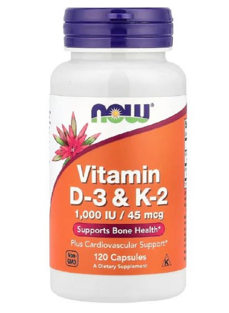 now vitamin d3 & k2,1000 Iu / 45 Mcg, 120 Veg Capsules - Image 1