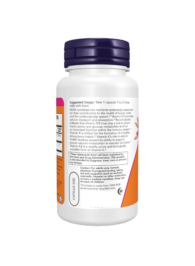 now vitamin d3 & k2,1000 Iu / 45 Mcg, 120 Veg Capsules - Image 3