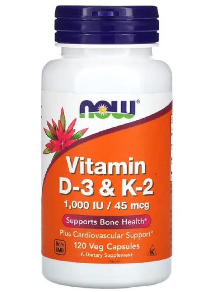 now vitamin d3 & k2,1000 Iu / 45 Mcg, 120 Veg Capsules - Image 1