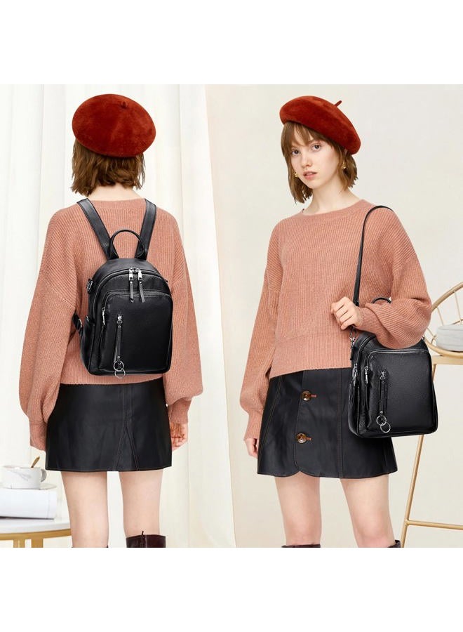 Altosy Fashion Genuine Leather Backpack Purse for Women Shoulder Bag Casual Daypack Small(S10 Black) - Image 3
