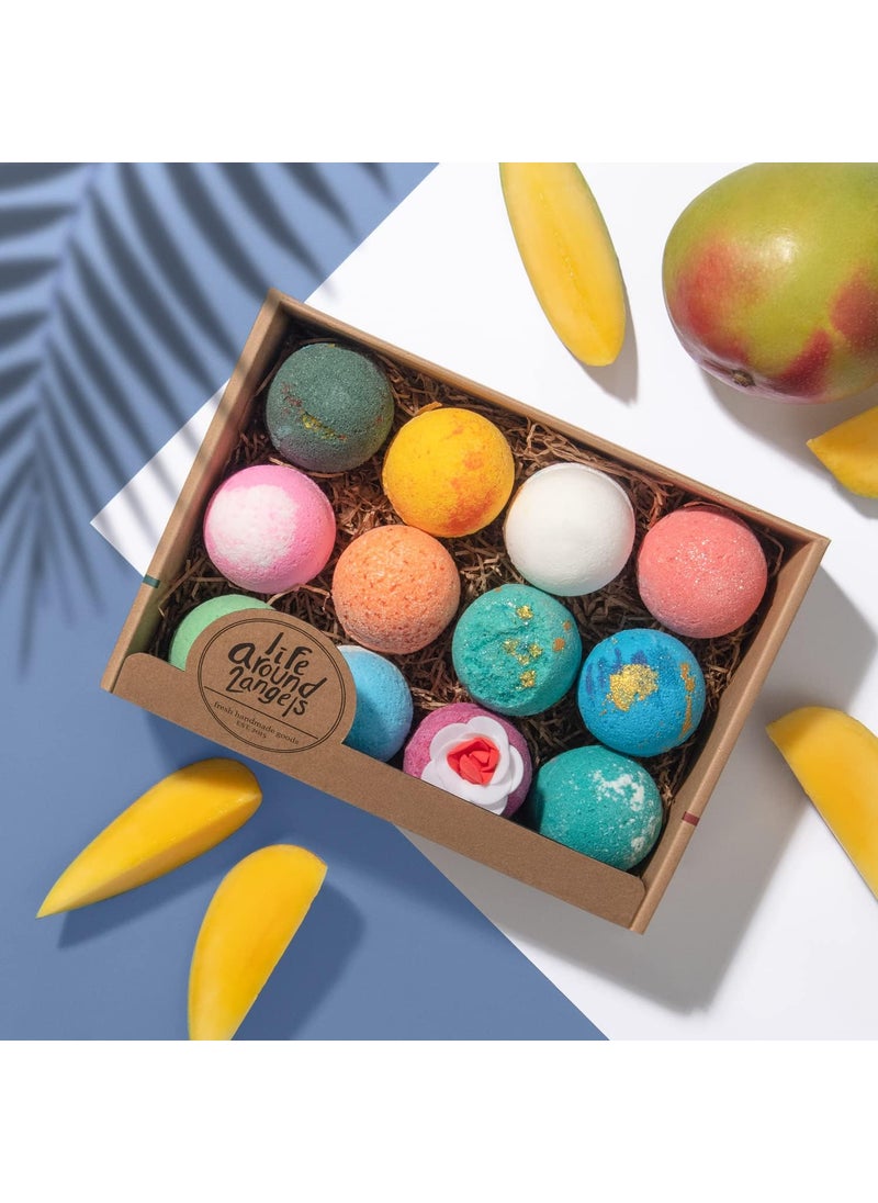 LifeAround2Angels LifeAround2Angels New Faviorite Bath Bombs Gift Set 12 Pack Made in USA Fizzies Shea  Coco Butter Dry Skin Moisturize Handmade Birthday Mothers Day Gifts idea for HerHim Wife Girlfriend Kids 