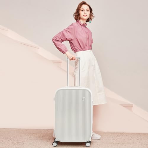 mixi 24 Inch Checked Luggage PC Hardshell Suitcases with Wheels for Travel Woman Men, Smoke White - Image 2