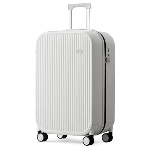 mixi 24 Inch Checked Luggage PC Hardshell Suitcases with Wheels for Travel Woman Men, Smoke White - Image 1
