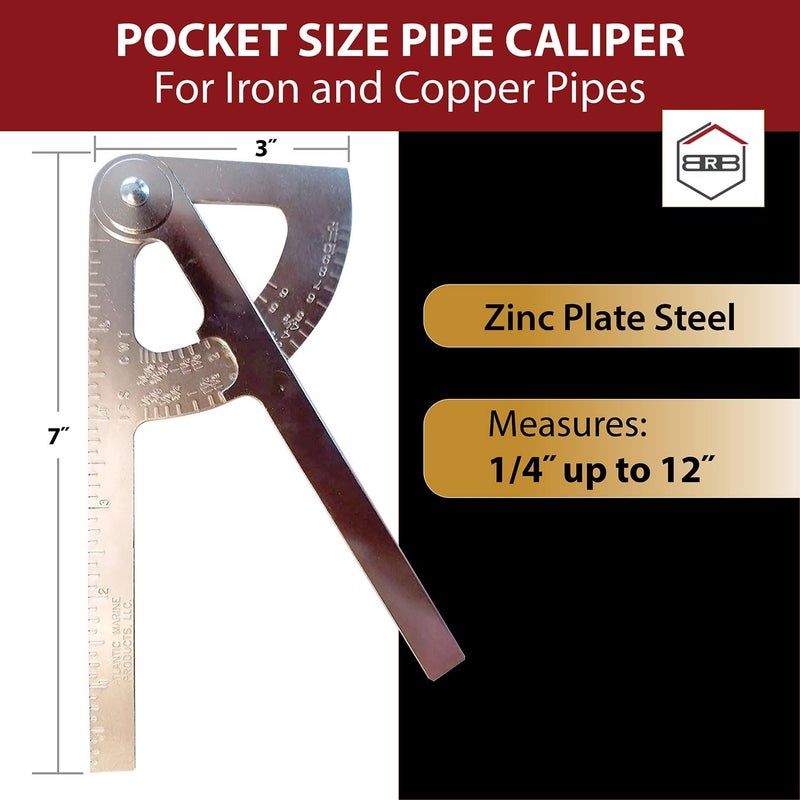 BRB Products Pocket Sized Pipe Caliper, for Iron Pipe and Copper Tubing Size, Made in USA - Image 2