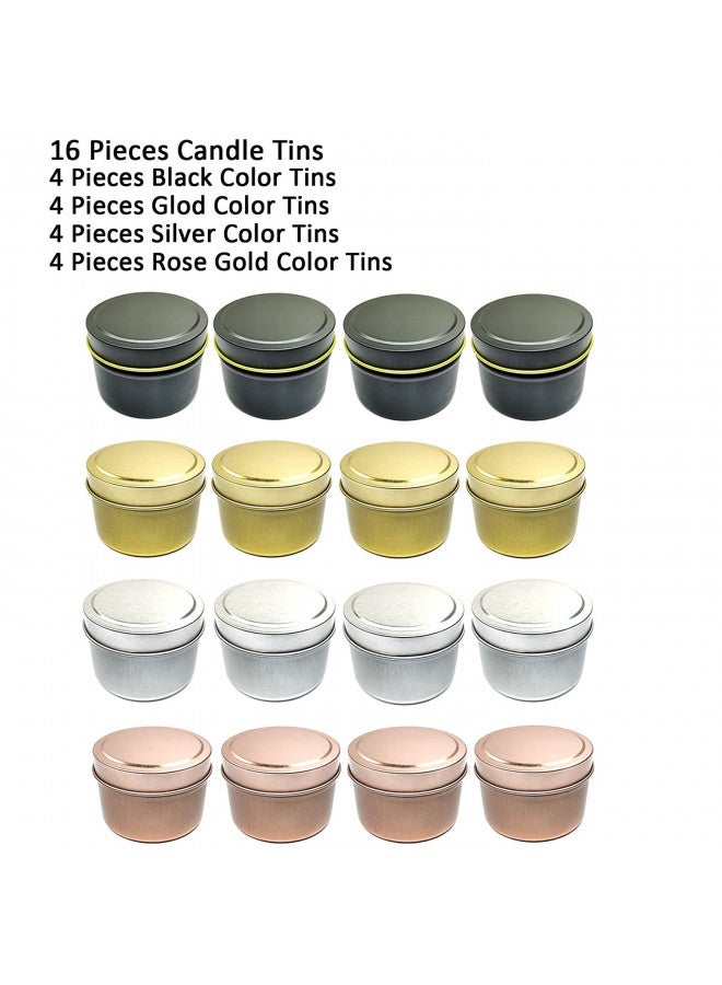 Unixing 16PCS 4oz Candle Tins for DIY Candle Making, Metal Round Candle Containers for DIY Candle Making, Arts & Crafts, Storage and Holiday Gifts, Black Gold Rose Gold Silver Candle Tins - Image 2