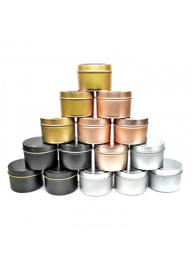 Unixing 16PCS 4oz Candle Tins for DIY Candle Making, Metal Round Candle Containers for DIY Candle Making, Arts & Crafts, Storage and Holiday Gifts, Black Gold Rose Gold Silver Candle Tins - Image 1