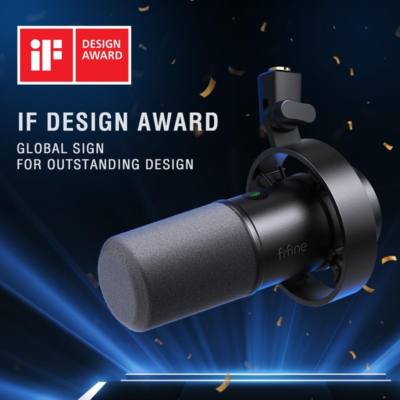 FIFINE ميكروفون ديناميكي من FIFINE، ميكروفون تسجيل بودكاست XLR/USB لجهاز الكمبيوتر لصوت الغناء والبث المباشر، ميكروفون معدني استوديو مع كتم الصوت، مدخل سماعة، تحكم في مستوى الصوت، واقي ريح - Amplitank K688 - Image 2