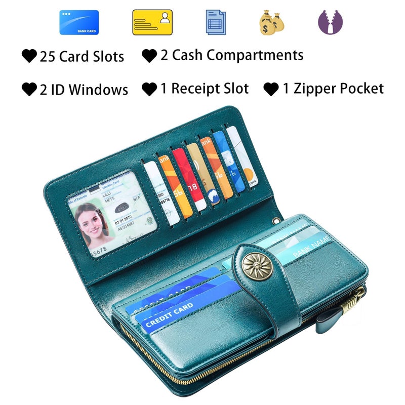 Travelambo Women's Wallet RFID Blocking Wristlet Clutch Purse with Large Capacity & Removable Strap - Image 4