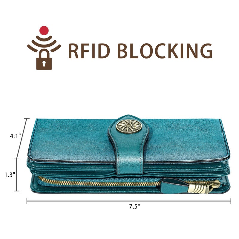 Travelambo Women's Wallet RFID Blocking Wristlet Clutch Purse with Large Capacity & Removable Strap - Image 3