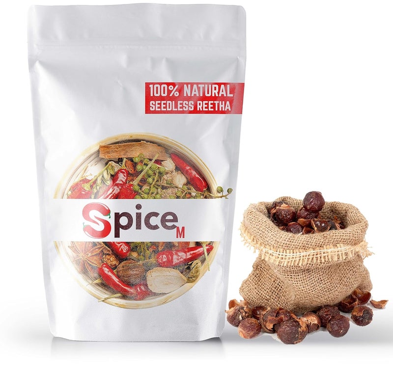 HUNGRY BEAST SpiceM Organic Seedless Reetha Nature Whole No seed Dried Reetha Konkudu Kayalu soapberry soapnut washnut 100 grams - Image 1