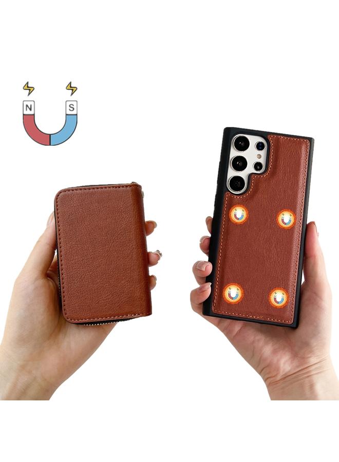 اس-توب جراب لهاتف Samsung Galaxy S21 Ultra 5G بلون سادة مع سحاب و11 فتحة للبطاقات وحقيبة هاتف مع حبل - Image 5