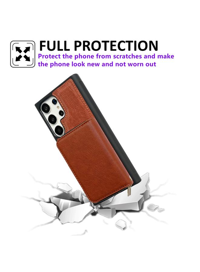 اس-توب جراب لهاتف Samsung Galaxy S21 Ultra 5G بلون سادة مع سحاب و11 فتحة للبطاقات وحقيبة هاتف مع حبل - Image 4