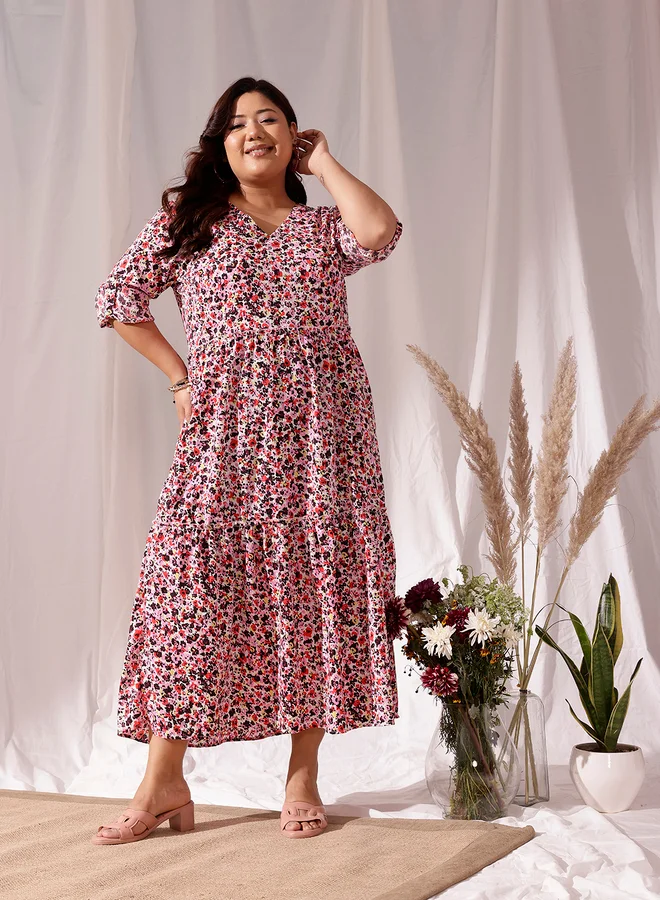 STREET 9 STREET 9 Plus Multi Tiered Maxi Dress with All Over Print