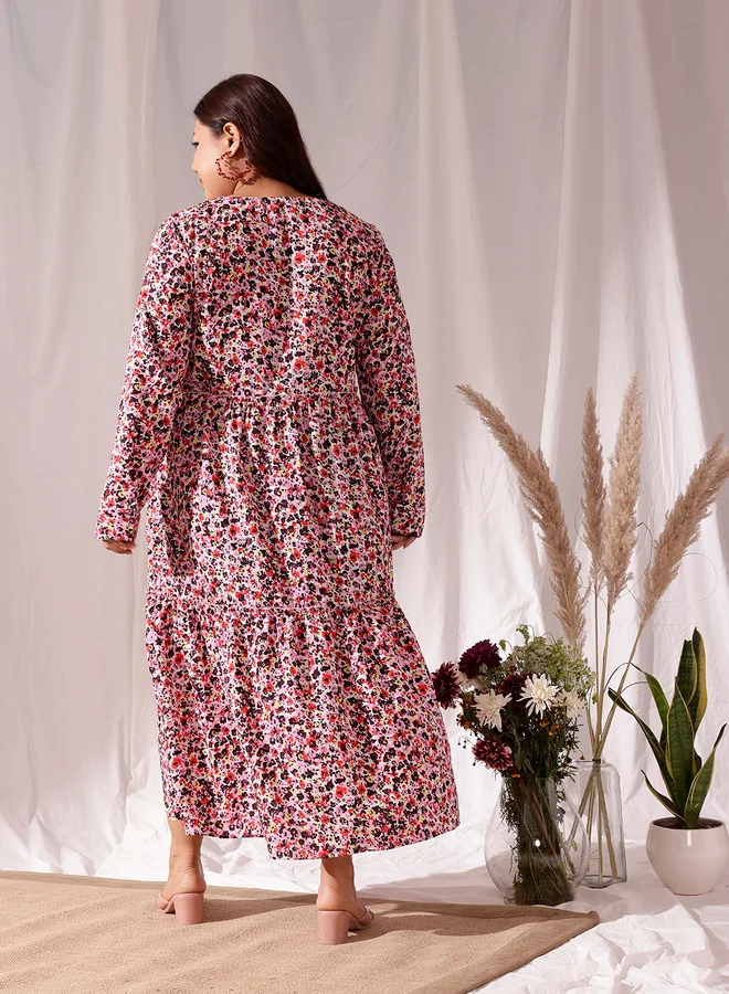 STREET 9 STREET 9 Plus Multi Tiered Maxi Dress with All Over Print