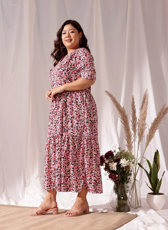 STREET 9 STREET 9 Plus Multi Tiered Maxi Dress with All Over Print