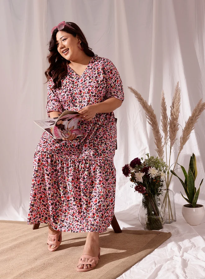 STREET 9 STREET 9 Plus Multi Tiered Maxi Dress with All Over Print