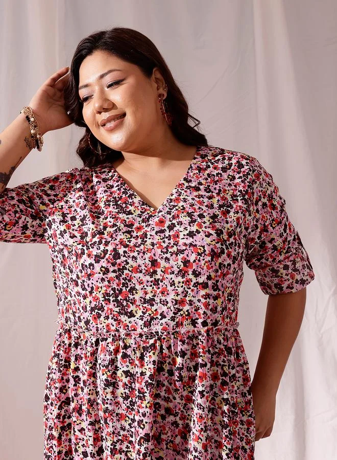 STREET 9 فستان ماكسي متعدد الطبقات بطبعة كاملة من ستريت  بلس