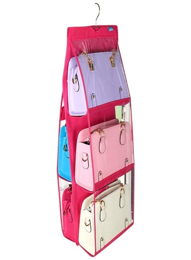 JENY 6 Pocket Foldable Hanging Purse Handbag Organizer for Storage Ladies Women Large Clear Hand Bag Storage Organizer (Pink) - Image 1