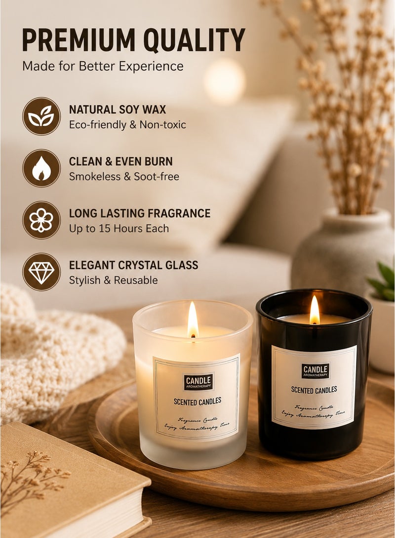 Candle 2 Pack Scented Candles Set – Soy Wax Aromatherapy Candle with Crystal Glass Jars, Long Lasting Fragrance, Home Decor Mood Lighting & Relaxation Gift Set - Image 2