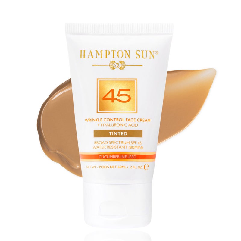 Hampton Sun SPF 45 Tinted Wrinkle Control Face Cream. Daily Moisturizer + Sunscreen. Light, Blendable Coverage. Dewy, Glowy Finish. Hyaluronic Acid + Organic Cucumber Extract Plumps + Brightens - Image 1