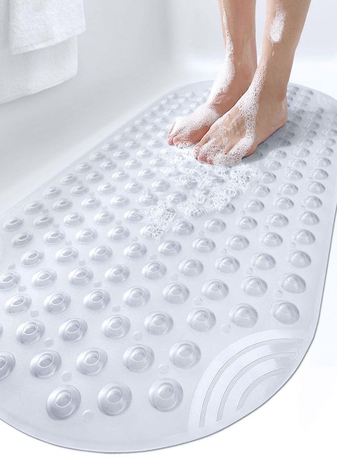 DEXI Bathtub Mat Non Slip 16x35, Shower Floor Mats for Bathroom Bath Tub, Washable Oval Bathmat with Suction Cups and Drain Holes, Clear - Image 1