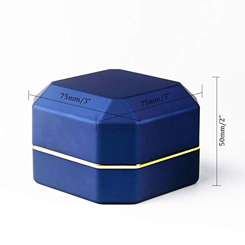 AVESON Luxury Ring Box, Square Velvet Wedding Ring Case Jewelry Gift Box with LED Light for Proposal Engagement Wedding, Blue - Image 3