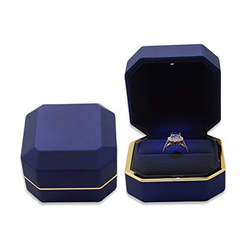AVESON Luxury Ring Box, Square Velvet Wedding Ring Case Jewelry Gift Box with LED Light for Proposal Engagement Wedding, Blue - Image 4