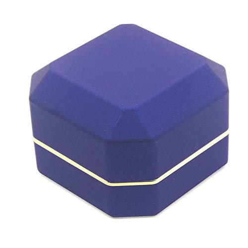 AVESON Luxury Ring Box, Square Velvet Wedding Ring Case Jewelry Gift Box with LED Light for Proposal Engagement Wedding, Blue - Image 2