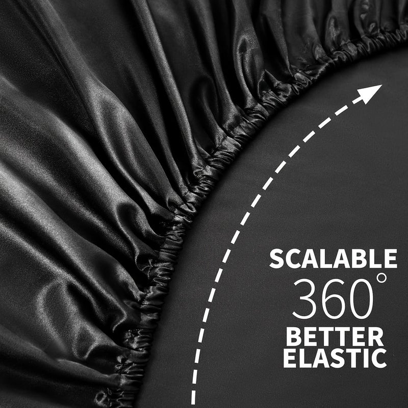 مجموعة ملاءة شرشف مقاس كينج سايز مطاطي مكونة من 3 قطع باللون الأسود، ناعمة وقابلة للتهوية لأغطية السرير - Image 5
