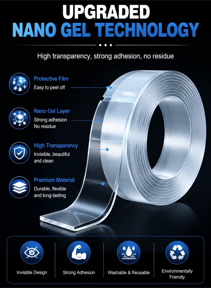 Joybos 3M x 3CM Reusable Nano Double Sided Tape | Strong Washable Transparent Gel Mounting Adhesive Tape | Heavy Duty No Drill Wall Sticky Tape for Home, Office & Car - Image 3