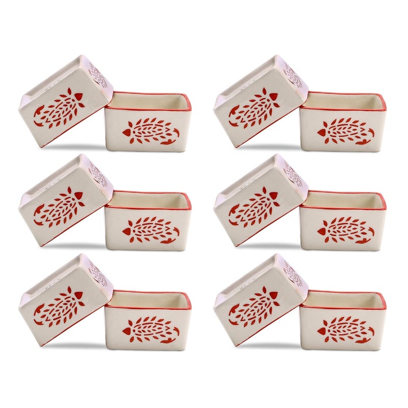 Caffeine Ceramic Handmade Red Boota Dip And Sauce Set Of 12 - Image 1