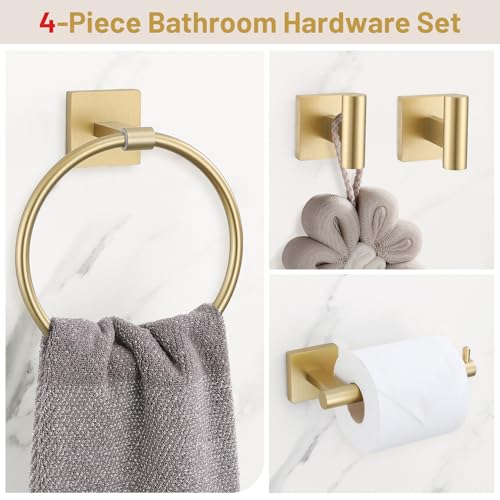 Lairuier Towel Ring Set 4 Piece Bathroom Hardware Set Includes Towel Ring 2 Towel Hooks and Toilet Paper Holder Stainless Steel Wall Mounted Brushed Gold - Image 3
