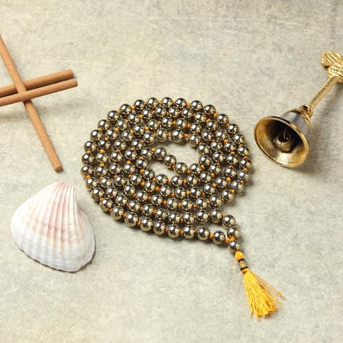 Divine Hindu Golden Pyrite Stone Necklace | 108 Beads Mala | Healing Crystal Japa Mala for Wealth, Confidence, Protection, Meditation, Chakra Balancing, Yoga, Spiritual Energy | For Men & Women - Image 5