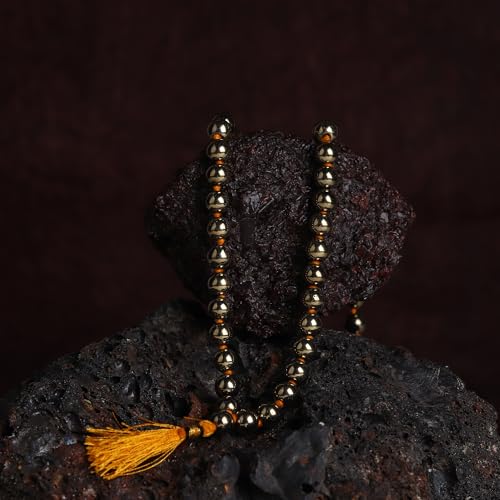 Divine Hindu Golden Pyrite Stone Necklace | 108 Beads Mala | Healing Crystal Japa Mala for Wealth, Confidence, Protection, Meditation, Chakra Balancing, Yoga, Spiritual Energy | For Men & Women - Image 3