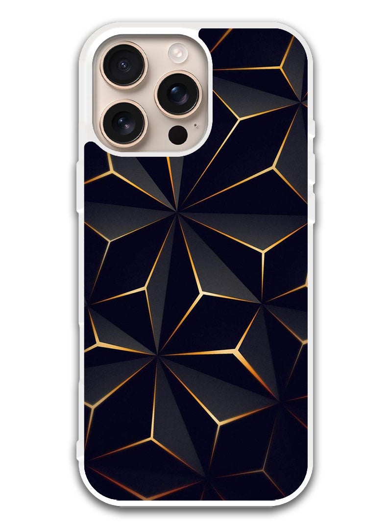 Theodor Protective Case Cover For APPLE IPHONE 16 Pro Black Gold Patter (White Bumper) - Image 1