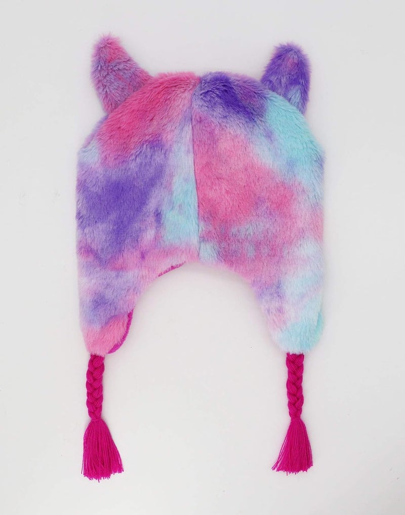 Newfancy Kids Little Girls Unicorn Beanie Winter Hat Rainbow Faux Fur Plush Fleece Lined Earflap Cap - Image 3
