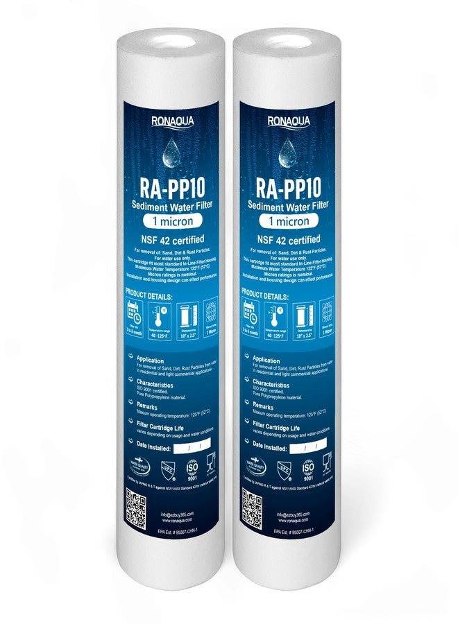 Ronaqua 1 Micron Sediment Water Filter Cartridge 10"x2.5", NSF Certified, 4-Layer Filtration for any 10-inch RO Units & Whole House Systems, Compatible with Culligan P5, AP110, WHKF-GD05, 2 Pack - Image 1