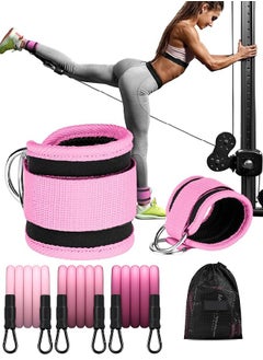 BUPY 6Pcs Ankle Resistance Bands with Cuffs, Perfect for Home Workouts and Fitness Training, Resistance Bands for Leg Training Exercise Equipment, Kickbacks Hip Gluteus Training Exercises (Pink)  - Image 1