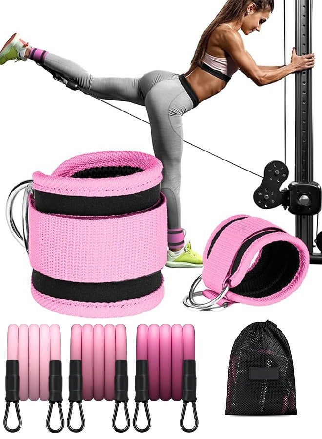 BUPY 6Pcs Ankle Resistance Bands with Cuffs, Perfect for Home Workouts and Fitness Training, Resistance Bands for Leg Training Exercise Equipment, Kickbacks Hip Gluteus Training Exercises (Pink) - Image 1