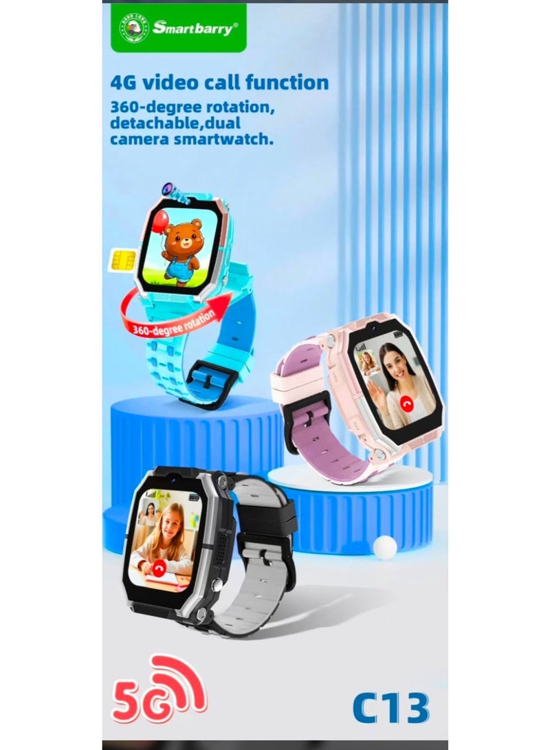 Smartberry C13 Kids Smart Watch with 5G 4G Video Calling, 360° Rotatable Dual Camera, SIM Card Support, HD Full Touchscreen, Voice Calling, GPS Tracking, Interactive Digital Smartwatch for Boys & Girls - Image 5