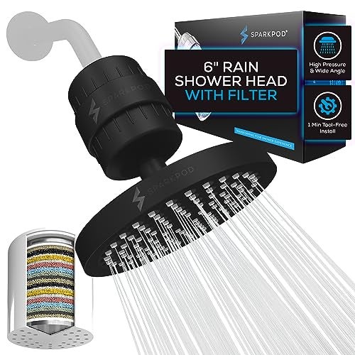 SparkPod Luxury Filtered Shower Head Set 23 Stage Shower Filter Reduces Chlorine and Heavy Metals High Pressure Showerhead Filter 6 Round Midnight Black Matte - Image 1